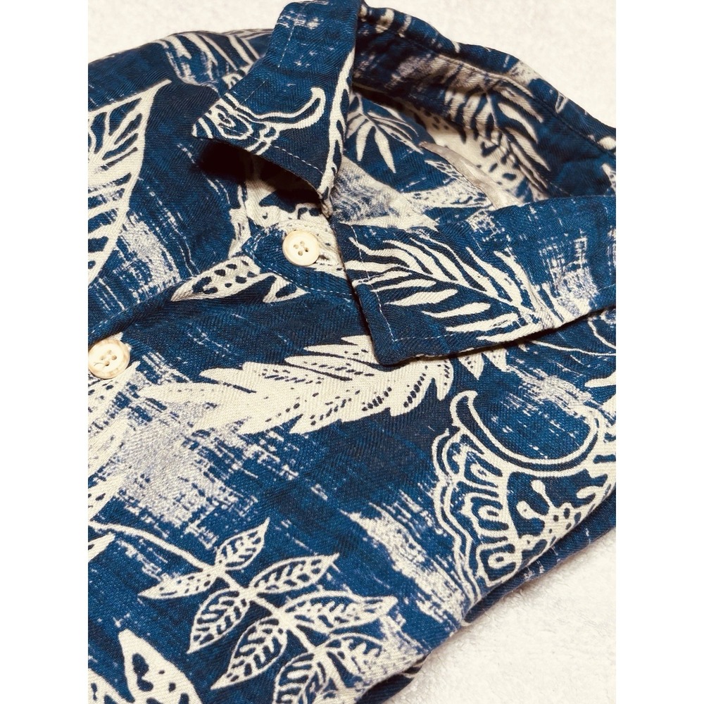 Margaritaville Men's Silk & Linen Blue/White Hawaiian Short Sleeve Shirt 2XL